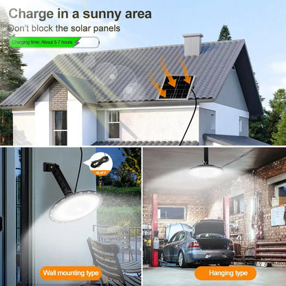 Black circular 180led solar shed light with remote garage fixture