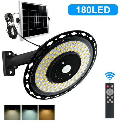 Black circular 180led solar shed light with remote garage fixture