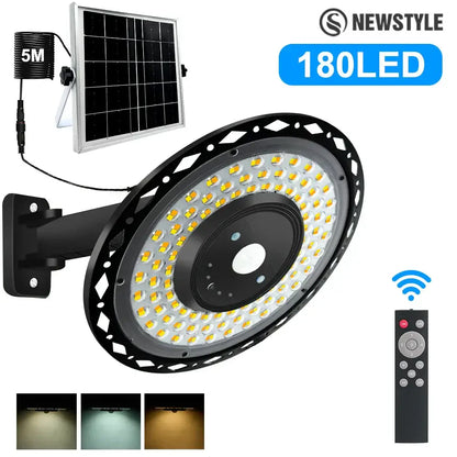 Black circular 180led solar shed light with remote garage fixture
