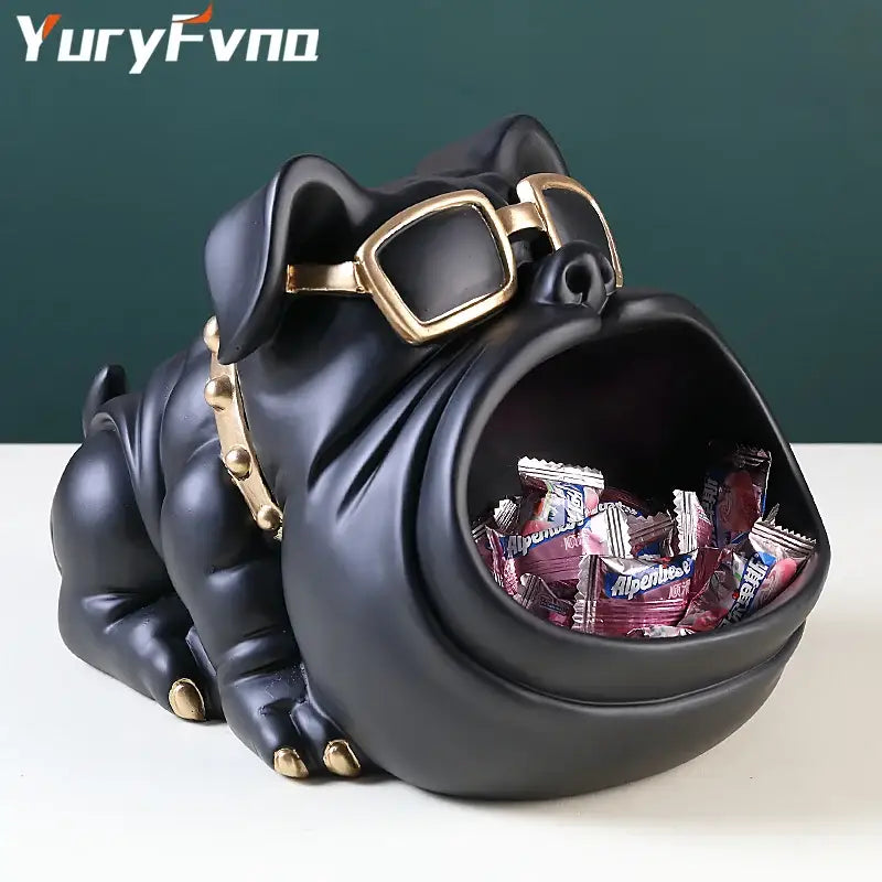 Black cool dog sculpture candy holder and coin bank living room decor