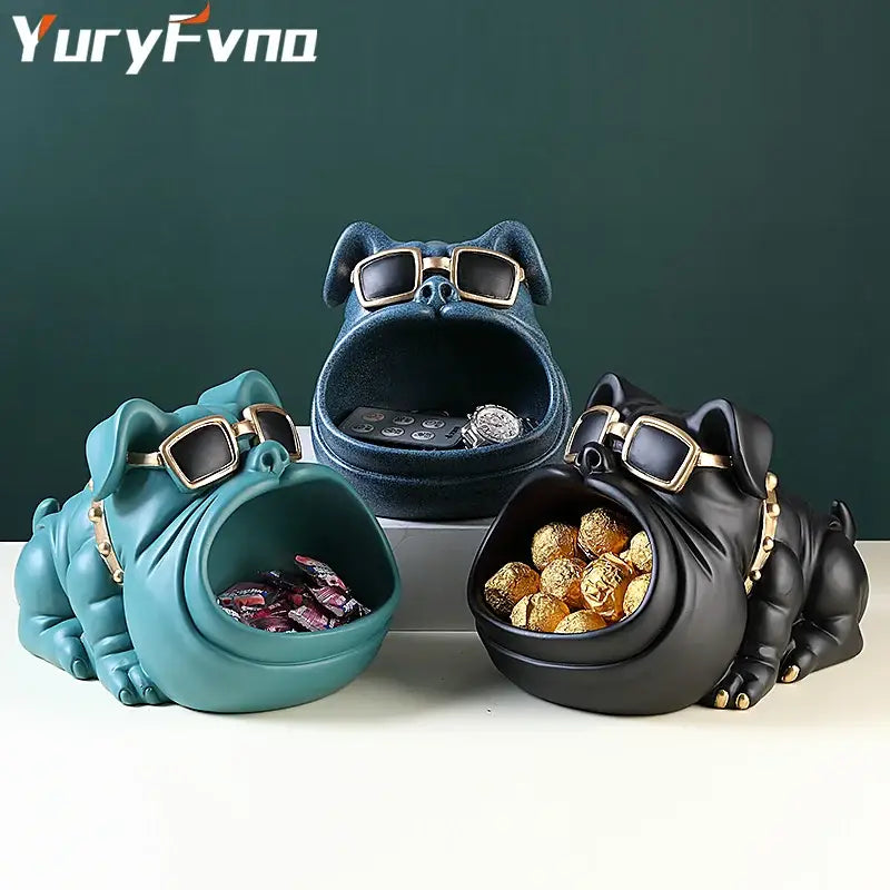 Black cool dog sculpture candy holder and coin bank living room decor