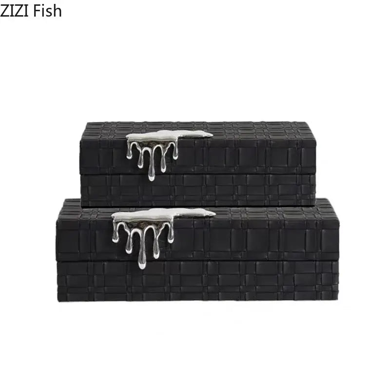 Black crocodile leather jewelry box bedroom silver drip storage case