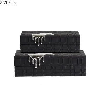 Black crocodile leather jewelry box bedroom silver drip storage case