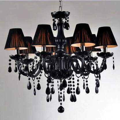Black crystal chandelier lamps with fabric shades for dining room