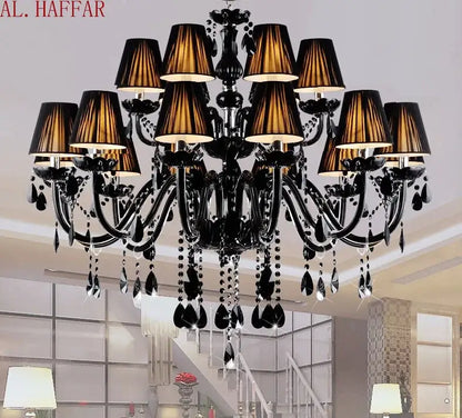 Black crystal chandelier lamps with fabric shades for dining room