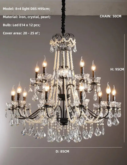 Black crystal chandelier with pearls foyer pendant light