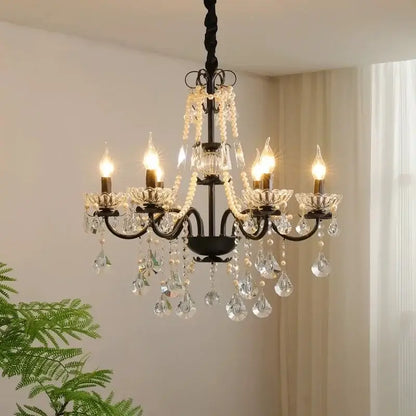 Black crystal chandelier with pearls foyer pendant light