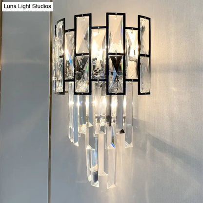 DecorBites™ Black Crystal Embedded Wall Sconce - Contemporary Tapered Flush Mount with 3 Heads