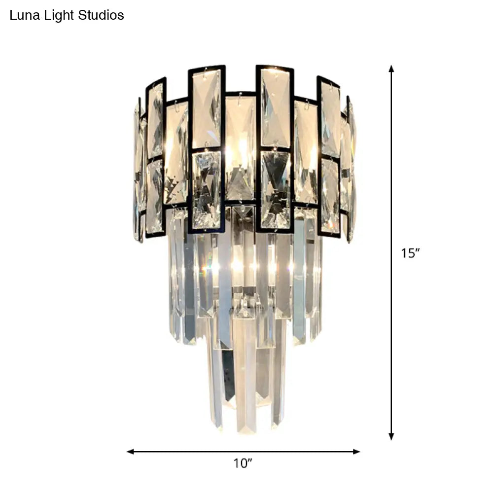 DecorBites™ Black Crystal Embedded Wall Sconce - Contemporary Tapered Flush Mount with 3 Heads