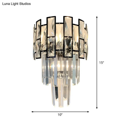 DecorBites™ Black Crystal Embedded Wall Sconce - Contemporary Tapered Flush Mount with 3 Heads