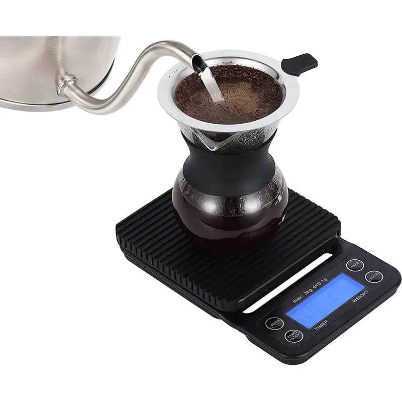 Black digital brewmaster coffee scale timer kitchen ribbed platform