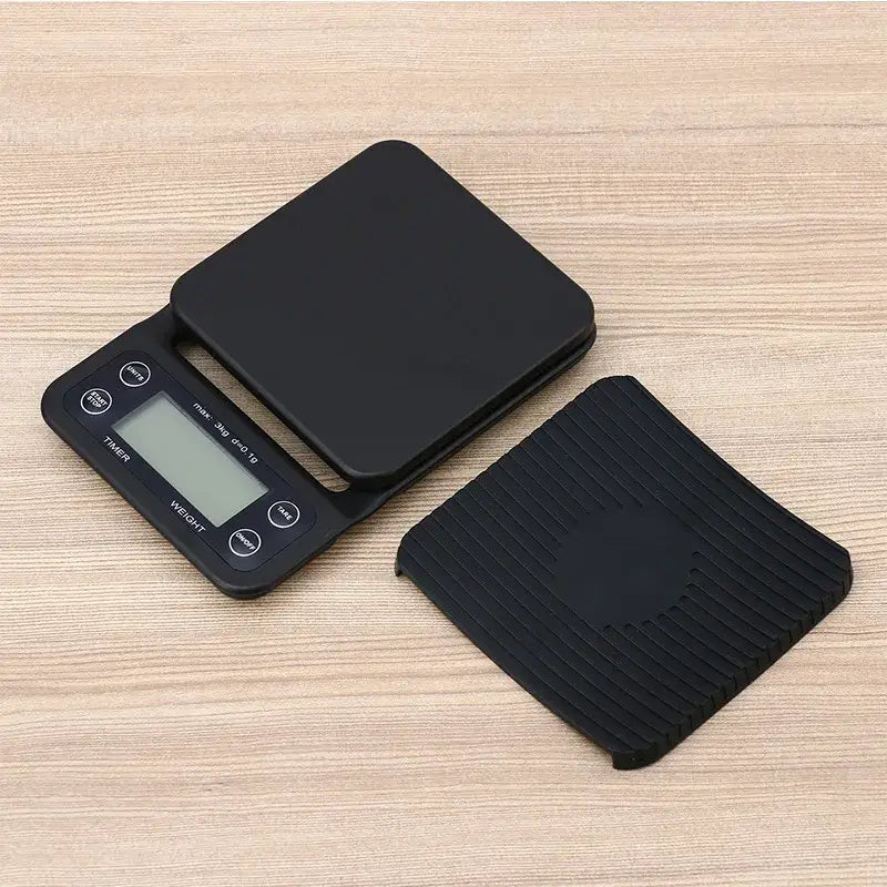 Black digital brewmaster coffee scale timer kitchen ribbed platform