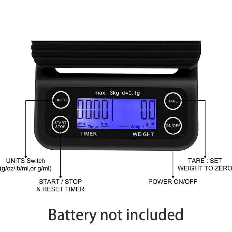 Black digital brewmaster coffee scale timer kitchen ribbed platform