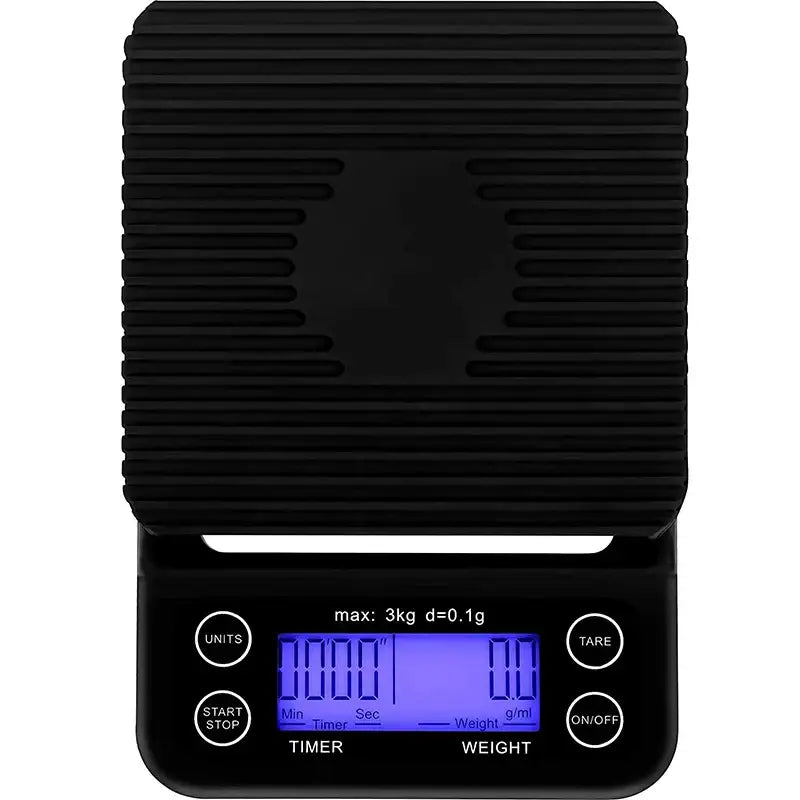 Black digital brewmaster coffee scale timer kitchen ribbed platform