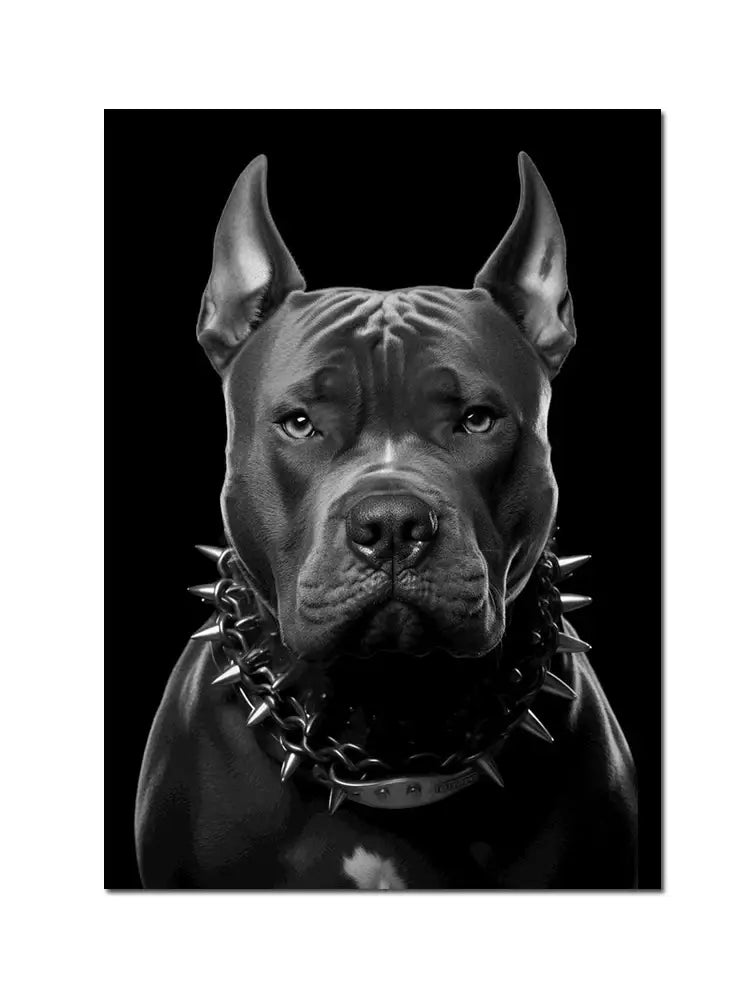 Modern black doberman dog canvas art with golden pistol living room
