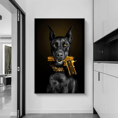 DecorBites™ Black Doberman Dog Canvas Poster Art