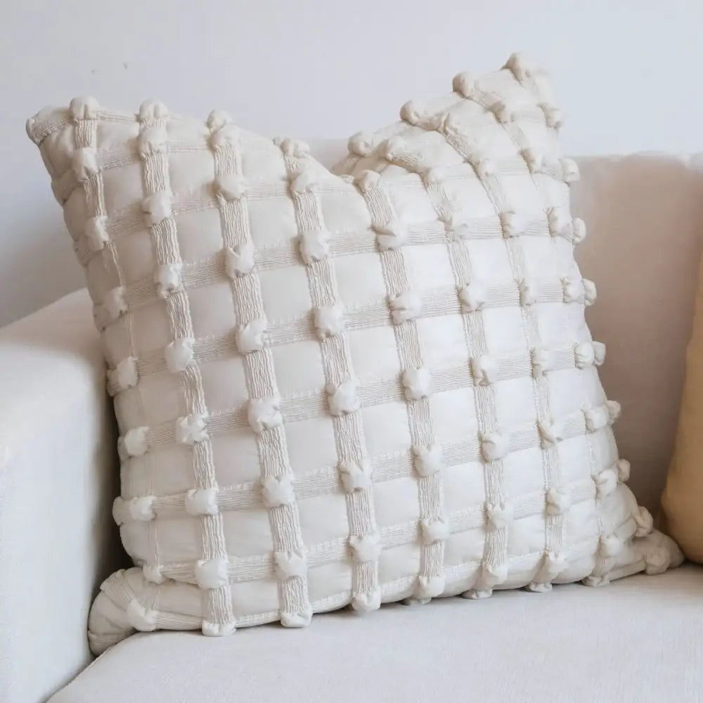 Black dot bubble quilted cushion cover bedroom pom pom decor