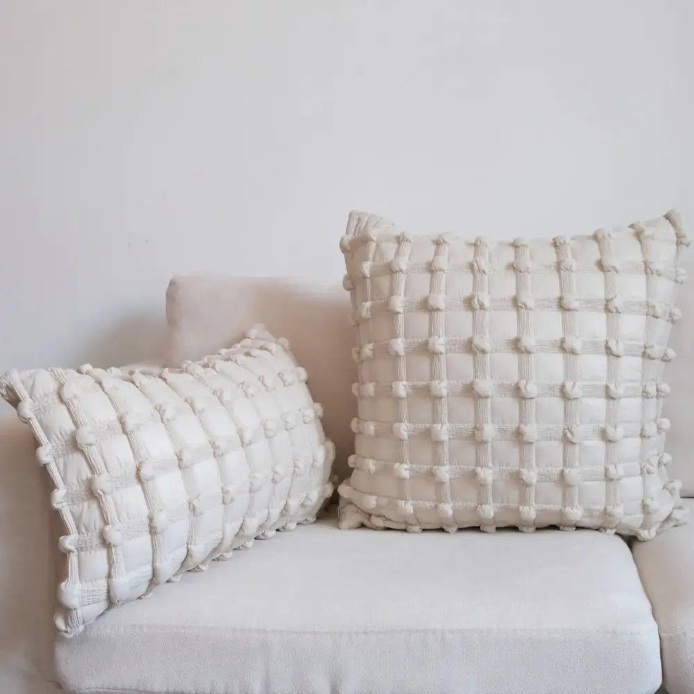 Black dot bubble quilted cushion cover bedroom pom pom decor