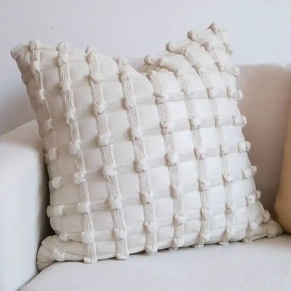 Black dot bubble quilted cushion cover bedroom pom pom decor
