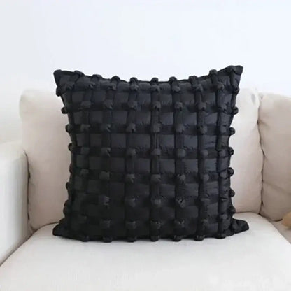 Black dot bubble quilted cushion cover bedroom pom pom decor