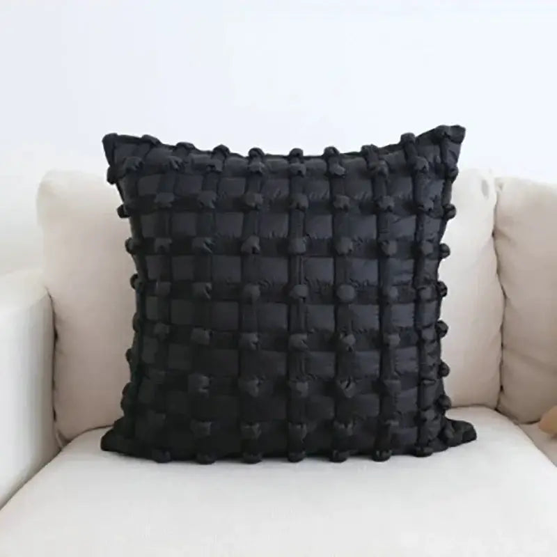 Black dot bubble quilted cushion cover bedroom pom pom decor