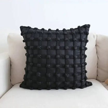 Black dot bubble quilted cushion cover bedroom pom pom decor