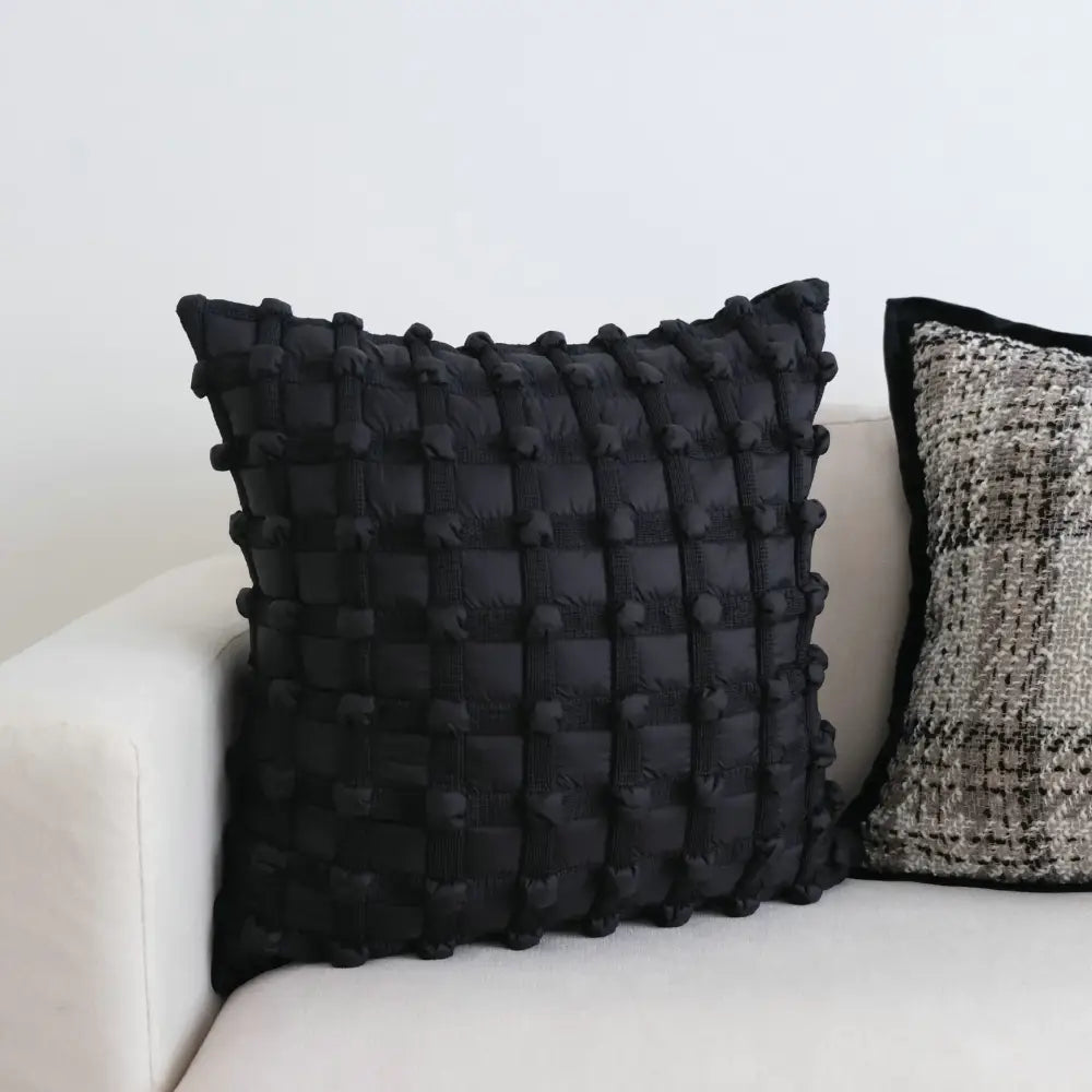 Black dot bubble quilted cushion cover bedroom pom pom decor