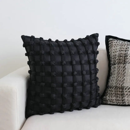 Black dot bubble quilted cushion cover bedroom pom pom decor