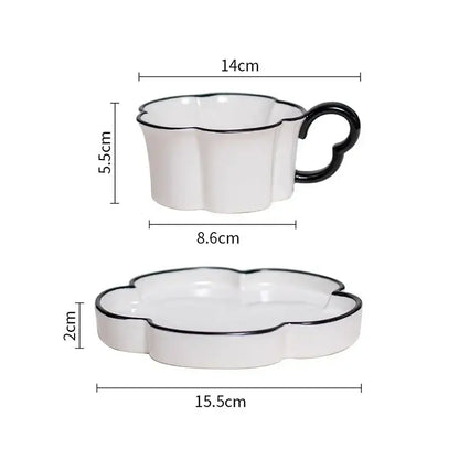Black edged flower mug set – kitchen white & black ceramic cup