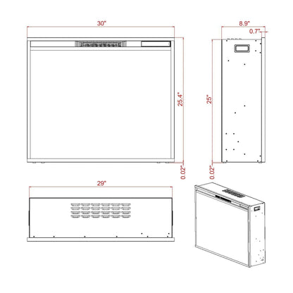 Black Electric Fireplace Heater Insert with Overheating Protection and Remote Control