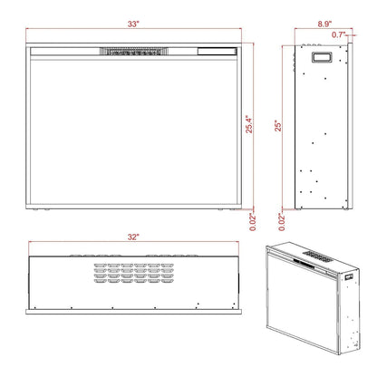 Black Electric Fireplace Heater Insert with Overheating Protection and Remote Control