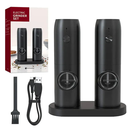 Black electric salt pepper grinder set kitchen usb rechargeable