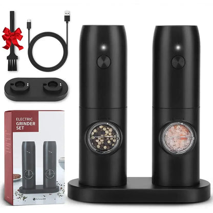 Black electric salt pepper grinder set kitchen usb rechargeable