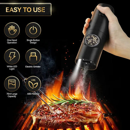 Black electric salt pepper grinder set kitchen usb rechargeable