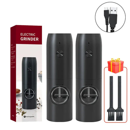 Black electric salt pepper grinder set kitchen usb rechargeable