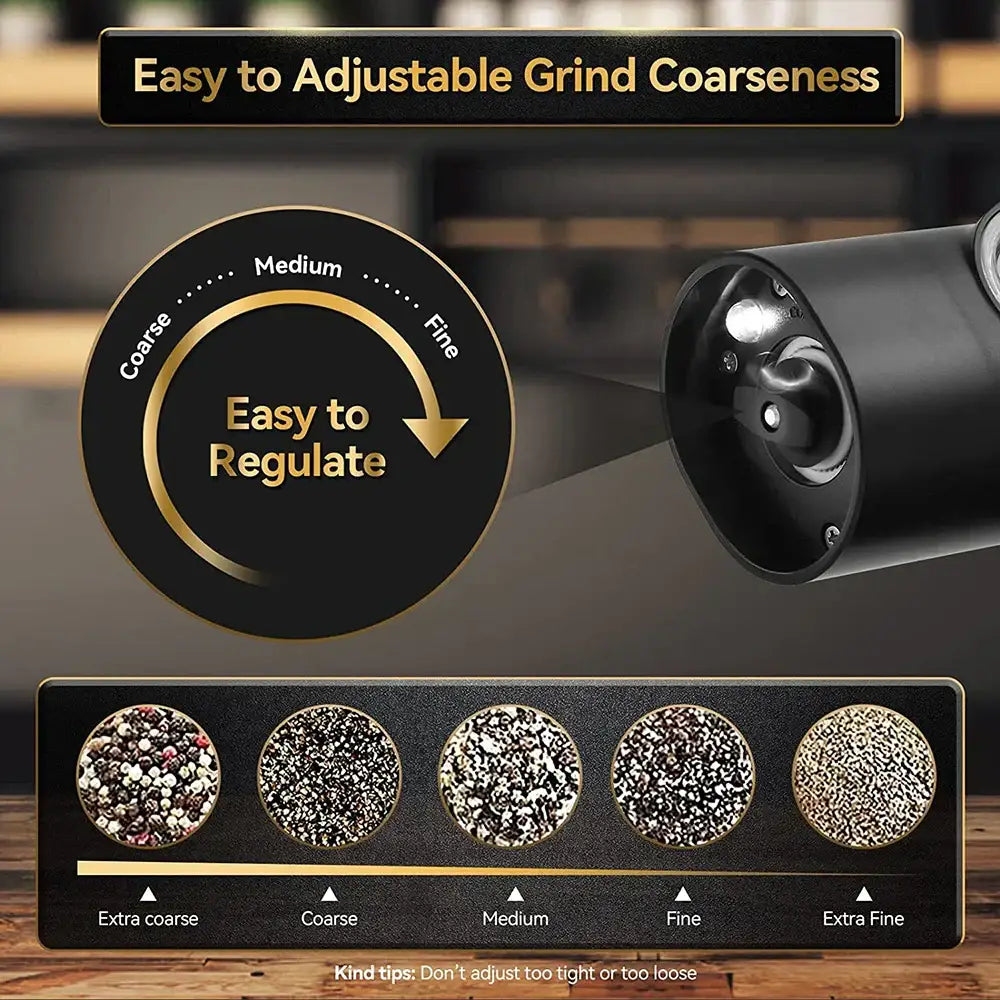 Black electric salt pepper grinder set kitchen usb rechargeable