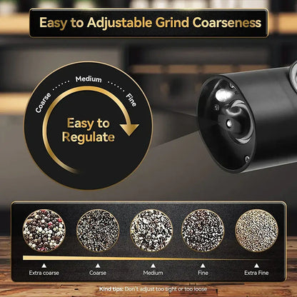 Black electric salt pepper grinder set kitchen usb rechargeable