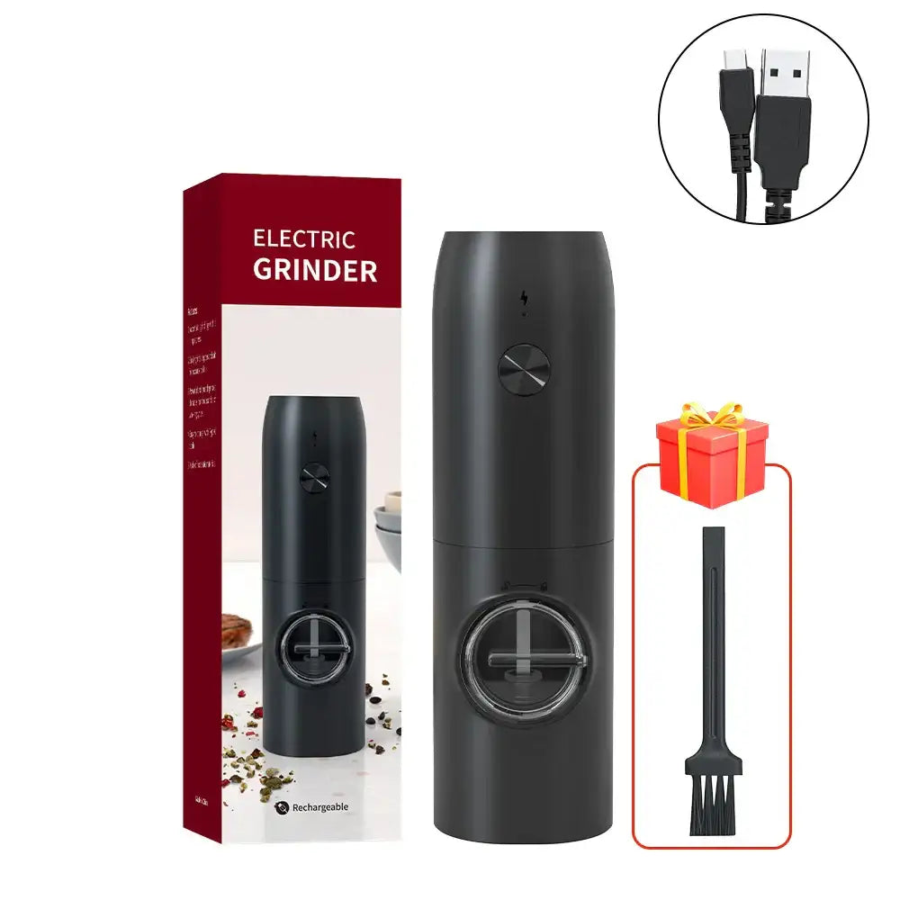 Black electric salt pepper grinder set kitchen usb rechargeable