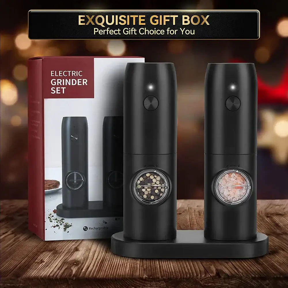 Black electric salt pepper grinder set kitchen usb rechargeable