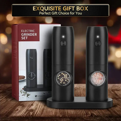 Black electric salt pepper grinder set kitchen usb rechargeable