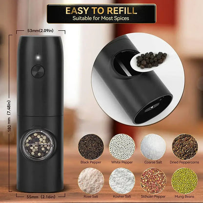 Black electric salt pepper grinder set kitchen usb rechargeable