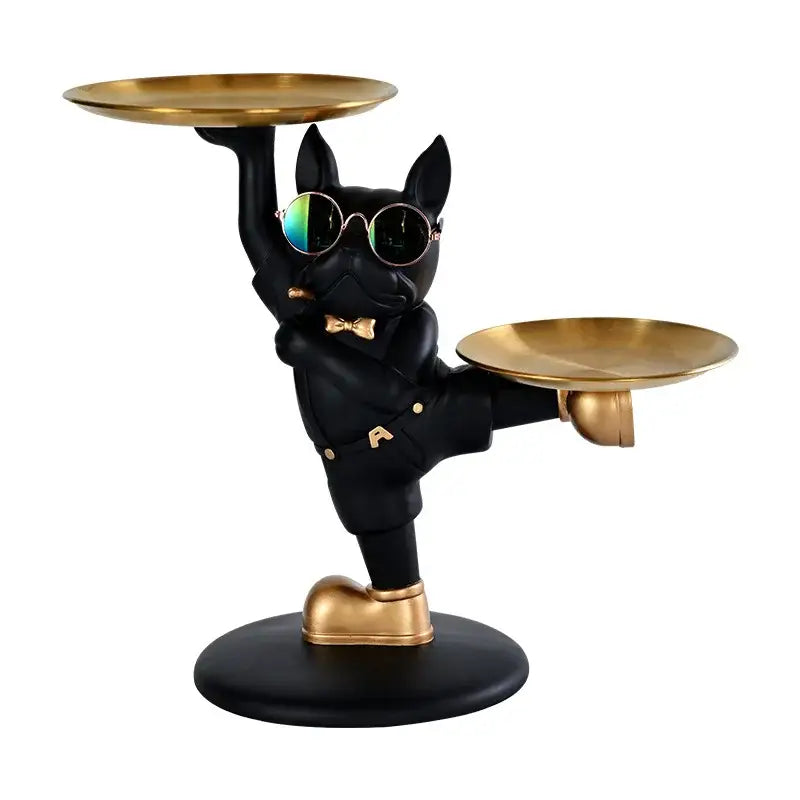 Black french bulldog butler decor tray – living room dog statue