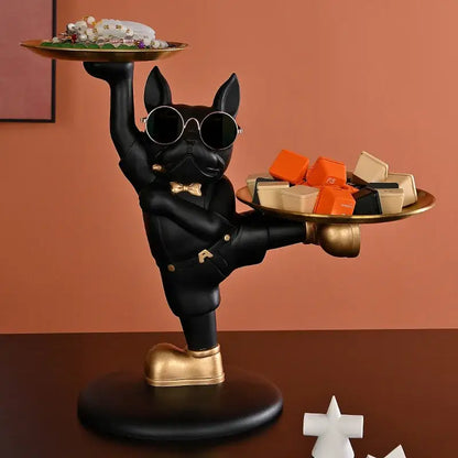 Black french bulldog butler decor tray – living room dog statue