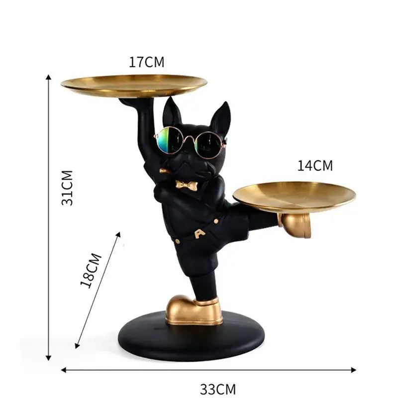 Black french bulldog butler decor tray – living room dog statue