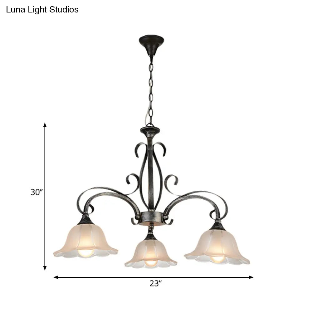 DecorBites™ Black Frosted Glass Island Pendant Ceiling Light with Flared Design - 3 Bulbs for Living Rooms