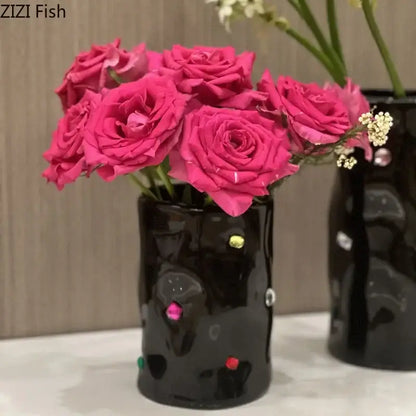 Black gemstone ceramic vase bedroom desk decor
