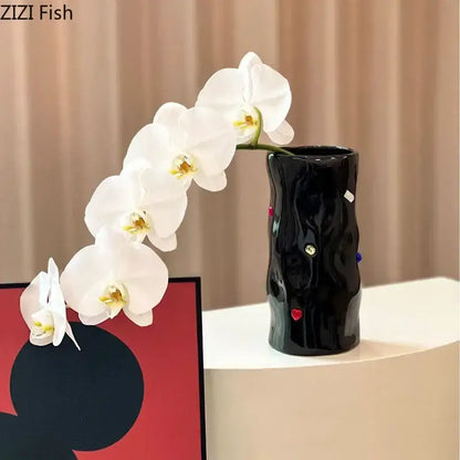 Black gemstone ceramic vase bedroom desk decor