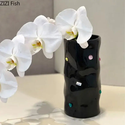 Black gemstone ceramic vase bedroom desk decor