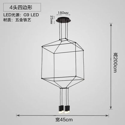 Black geometric designer nordic ceiling chandelier living room light