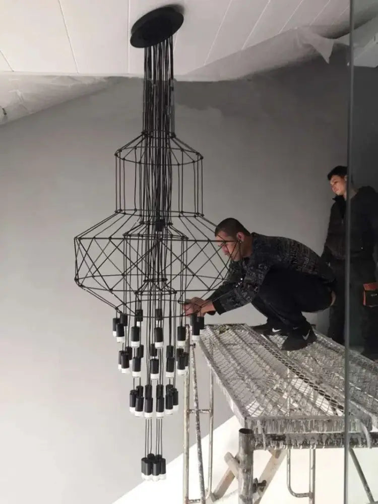 Black geometric designer nordic ceiling chandelier living room light